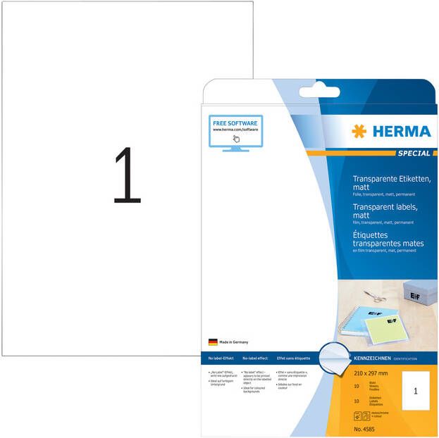 Herma Etiket 4585 210x297mm weerbestendig 10stuks transparant mat - Foto 3