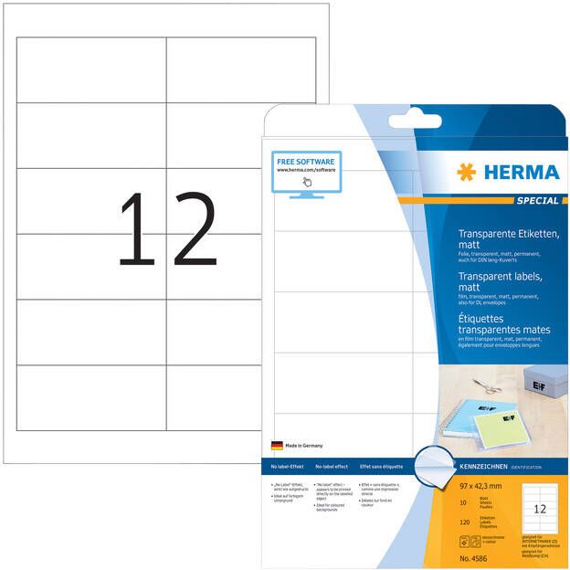 Herma Etiket 4586 97x42.3mm weerbestendig 120stuks transparant mat - Foto 1