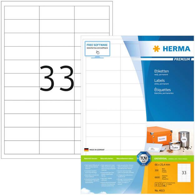 HERMA Etiket 4613 66x25.4mm premium wit 6600stuks