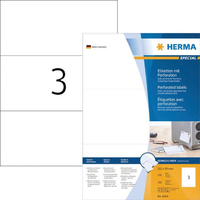 Herma Etiketten A4 210 x 99 mm wit met perforatie papier mat