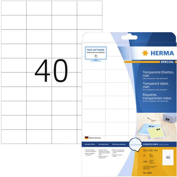 Herma Transparante folie-etiketten mat A4 52 5 x 29 7 mm weervast permanent hechte