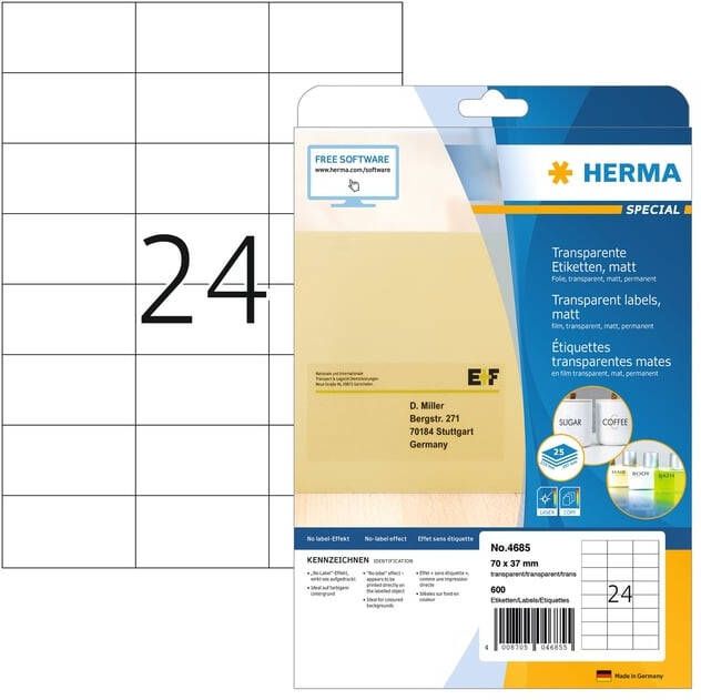 Herma Transparante folie-etiketten mat A4 70 x 37 mm weervast permanent hechtend