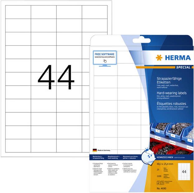 HERMA Etiket 4690 48.3x25.4mm weerbestendig wit 1100stuks
