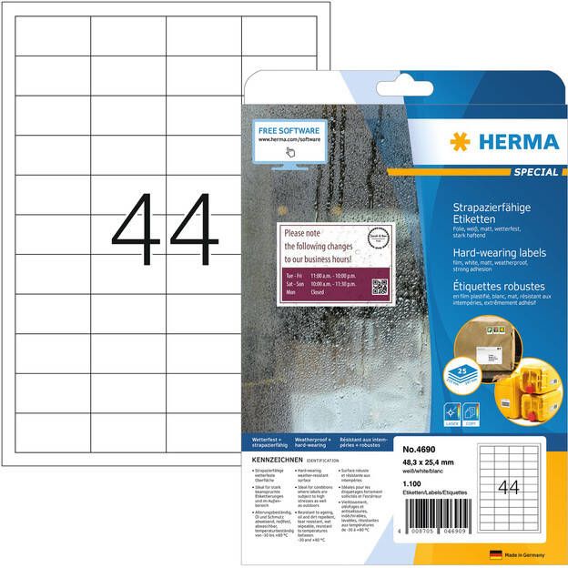 HERMA Etiket 4690 48.3x25.4mm weerbestendig wit 1100stuks