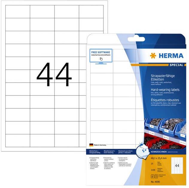 Herma Etiketten slijtvast A4 48 3 x 25 4 mm wit extreem sterk hechtend