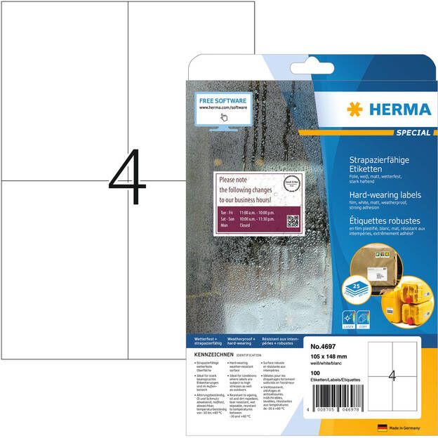 HERMA Etiket 4697 105x148mm weerbestendig wit 100stuks