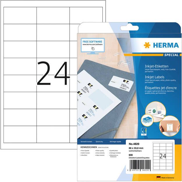 Herma Inkjet-etiketten A4 66 x 33 8 mm wit permanent hechtend
