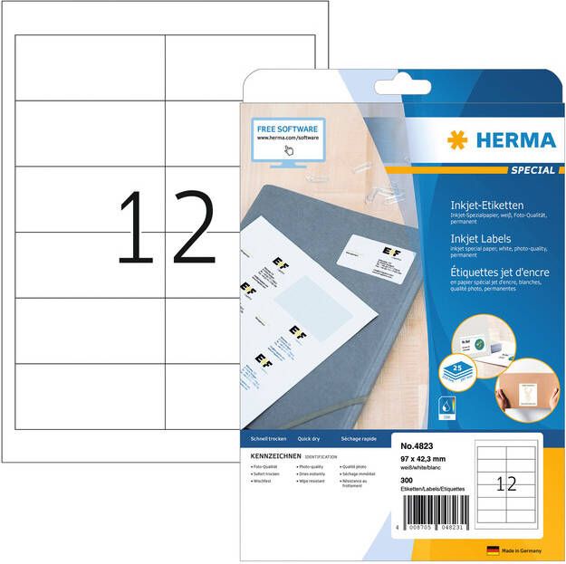 Herma Inkjet-etiketten A4 97 x 42 3 mm wit permanent hechtend
