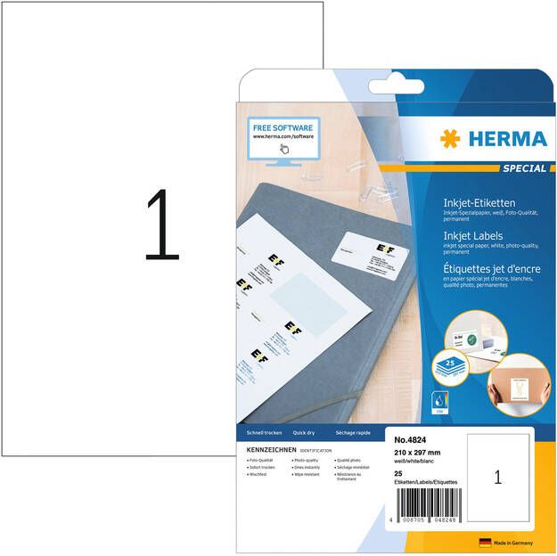 Herma Inkjet-etiketten A4 210 x 297 mm wit permanent hechtend