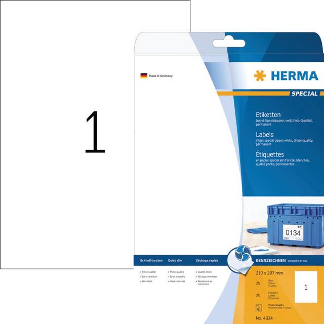 Herma Inkjet-etiketten A4 210 x 297 mm wit permanent hechtend
