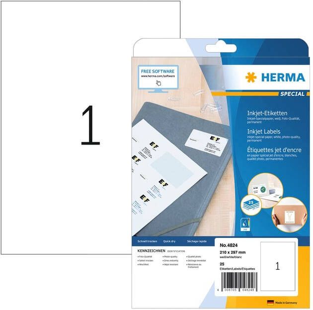 Herma Inkjet-etiketten A4 210 x 297 mm wit permanent hechtend