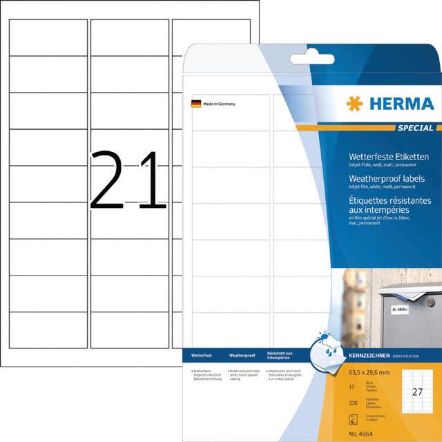 HERMA Etiket 4864 63.5x29.6mm weerbestendig wit 270stuks