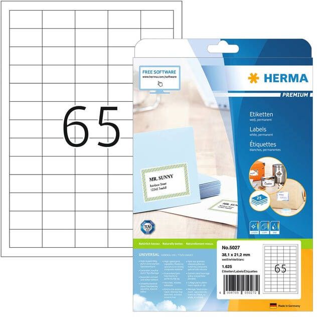 Herma PREMIUM etiketten A4 38 1 x 21 2 mm wit permanent hechtend