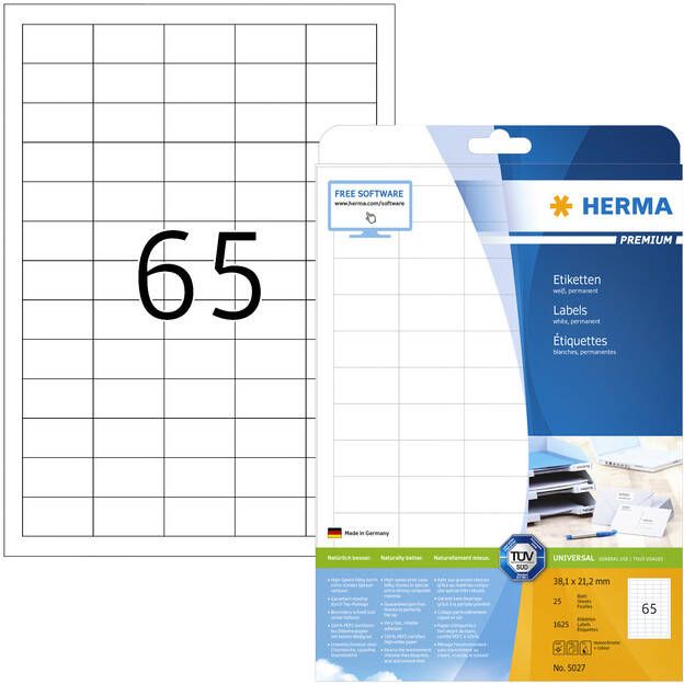 HERMA Etiket 5027 A4 38.1x21.2mm premium wit