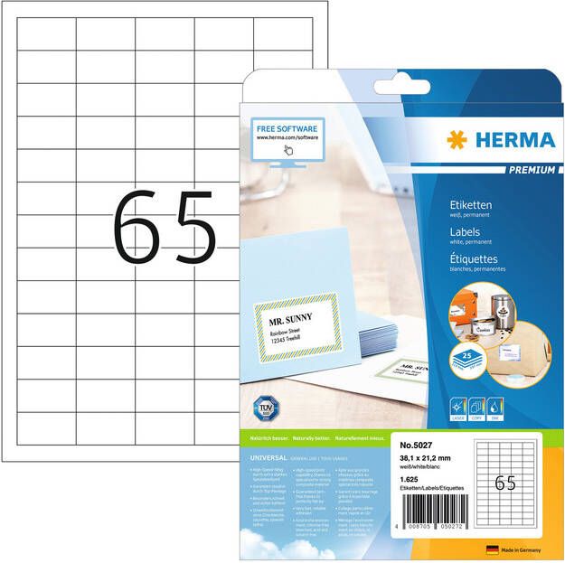 HERMA Etiket 5027 A4 38.1x21.2mm premium wit