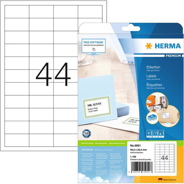HERMA Etiket 5051 48.3x25.4mm premium wit 1100stuks