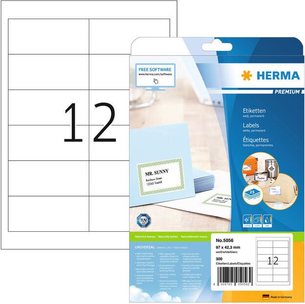 HERMA Etiket 5056 96.5x42.3mm premium wit 300stuks