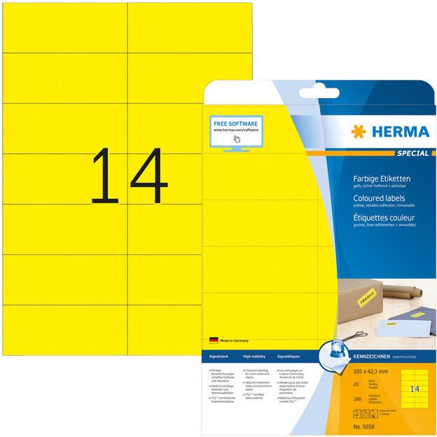 HERMA Etiket 5058 105x42.3mm verwijderbaar geel 280stuks