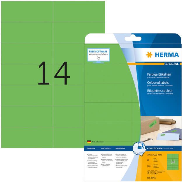 HERMA Etiket 5061 105x42.3mm verwijderbaar groen 280stuks