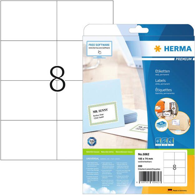 HERMA Etiket 5062 105x74mm premium wit 200stuks