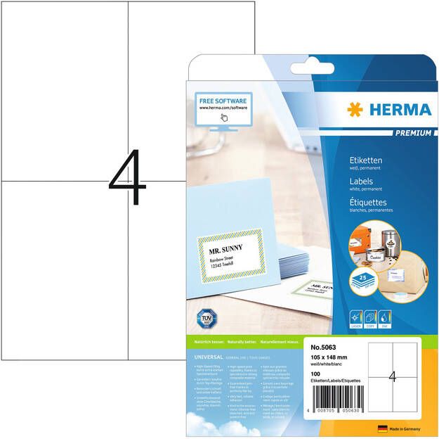 Herma PREMIUM etiketten A4 105 x 148 mm wit permanent hechtend