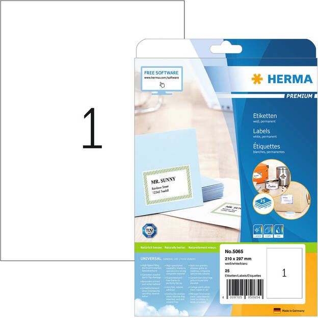 HERMA Etiket 5065 210x297mm A4 premium wit 25stuks