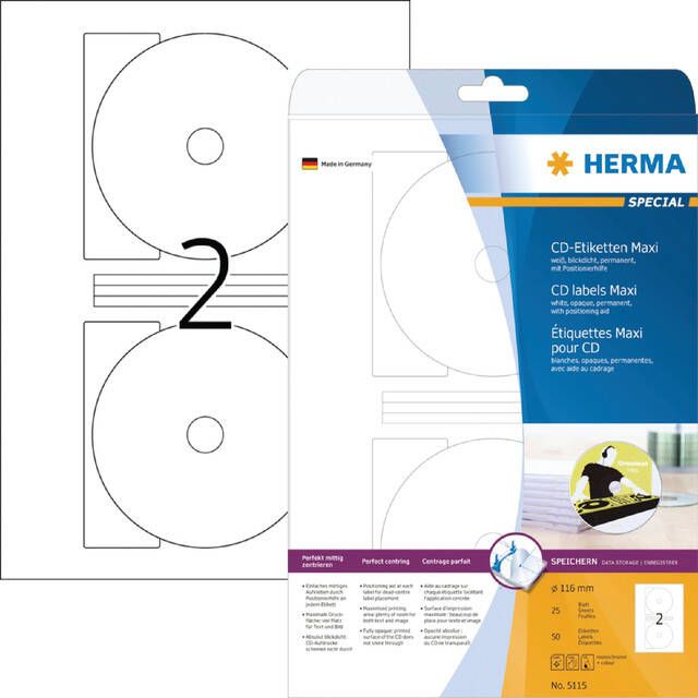 Herma CD-etiketten A4 Ã 116 mm wit ondoorzichtig permanent hechtend