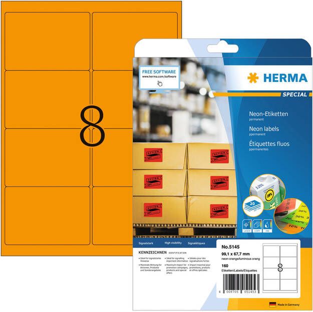 HERMA Etiket 5145 99.1x67.7mm fluor oranje 160stuks