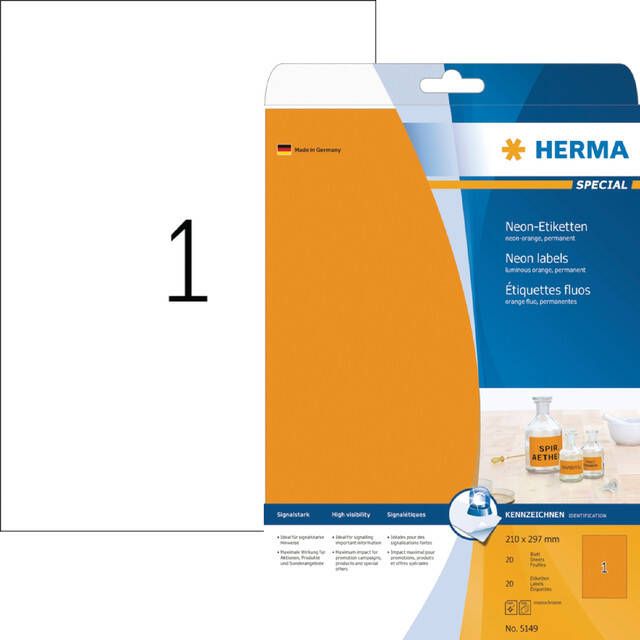 HERMA Etiket 5149 210x297mm A4 fluor oranje 20stuks