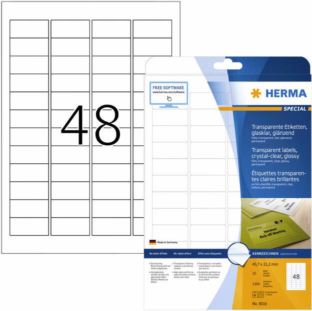 Herma Transparante folie-etiketten glashelder A4 45 7 x 21 2 mm weervast permanen
