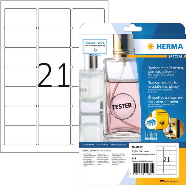 Herma Transparante folie-etiketten glashelder A4 63 5 x 38 1 mm weervast permanen