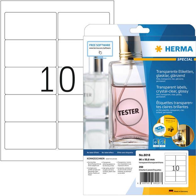 Herma Transparante folie-etiketten glashelder A4 96 x 50 8 mm weervast permanent