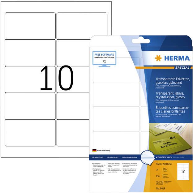 HERMA Etiket 8018 96x50.8mm transparant 250stuks