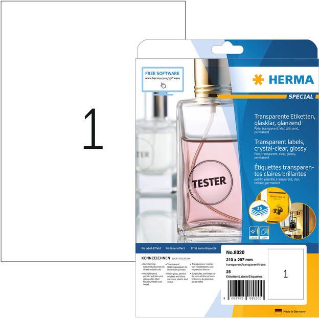 HERMA Etiket 8020 210x297mm transparant 25stuks