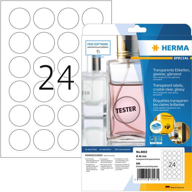 Herma Transparante folie-etiketten glashelder A4 Ã 40 mm rond weervast permanent