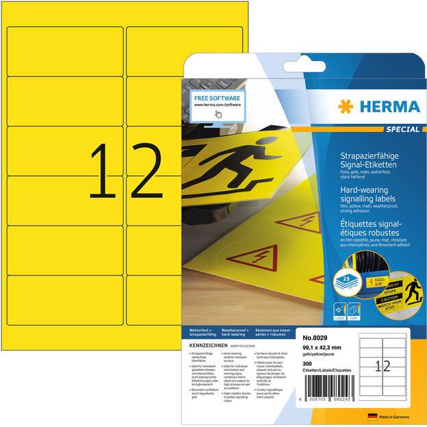 Herma Weervaste folie-etiketten geel A4 99 1 x 42 3 mm extreem sterk hechtend