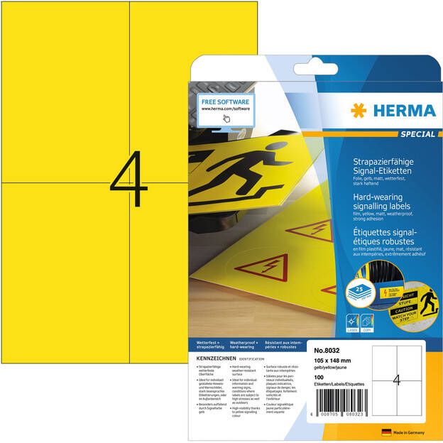 HERMA Etiket 8032 105x148mm weerbestendig geel 100stuks