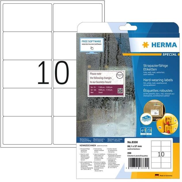 HERMA Etiket 8330 99.1x57mm weerbestendig wit 250 etiketten