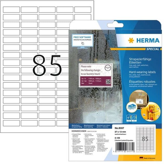 HERMA Etiket 8337 37x13mm weerbestendig wit 2125 etiketten