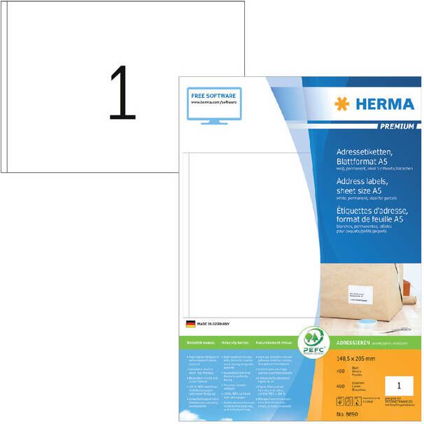 Herma PREMIUM adresetiketten A5 148 5 x 205 mm wit permanent hechtend