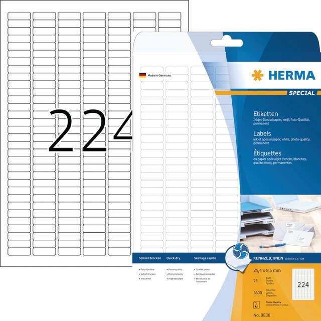 Herma Inkjet-etiketten A4 25 4 x 8 5 mm wit permanent hechtend