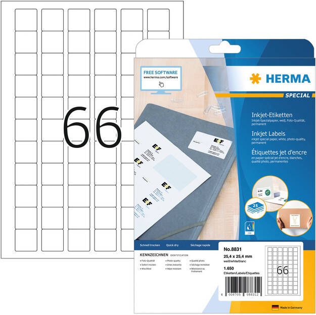 Herma Inkjet-etiketten A4 25 4 x 25 4 mm wit permanent hechtend