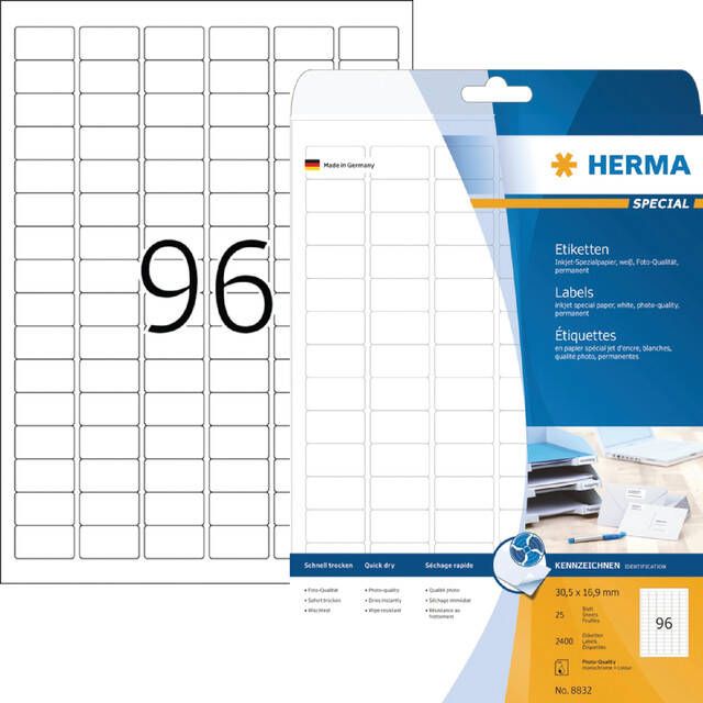 HERMA Etiket 8832 30.5x16.9mm mat wit 2400stuks