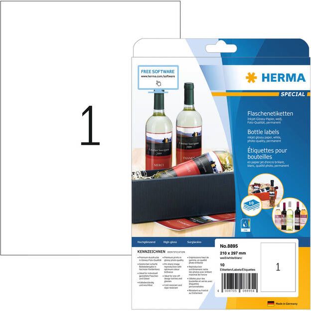 HERMA Etiket 8895 210x297mm A4 glossy wit 10stuks