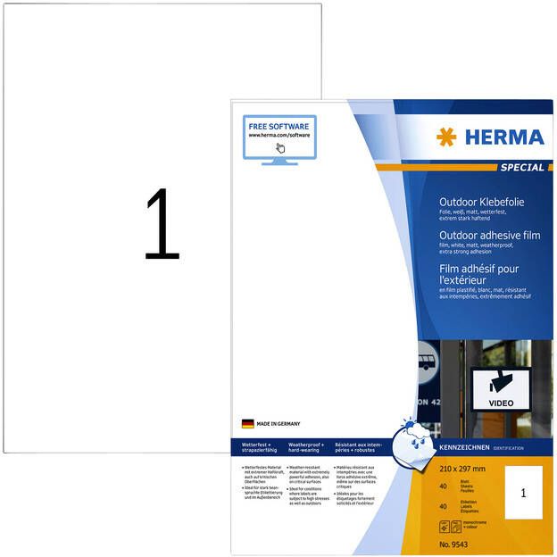 HERMA Etiket 9543 210x297mm weerbestendig wit 40stuks
