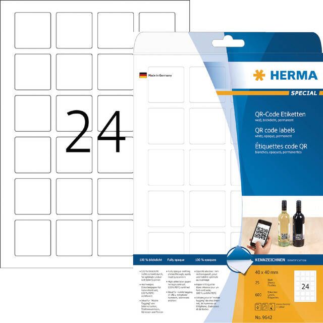 Herma QR-code etiketten A4 40 x 40 mm wit ondoorzichtig permanent hechtend