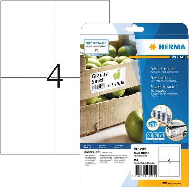 Herma 10909 Power-etiketten sterk hechtend A4 105 x 148 mm wit van papier