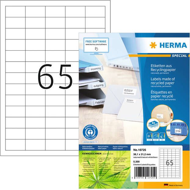 HERMA Etiket recycling 10725 38.1x21.2mm 5200stuks wit