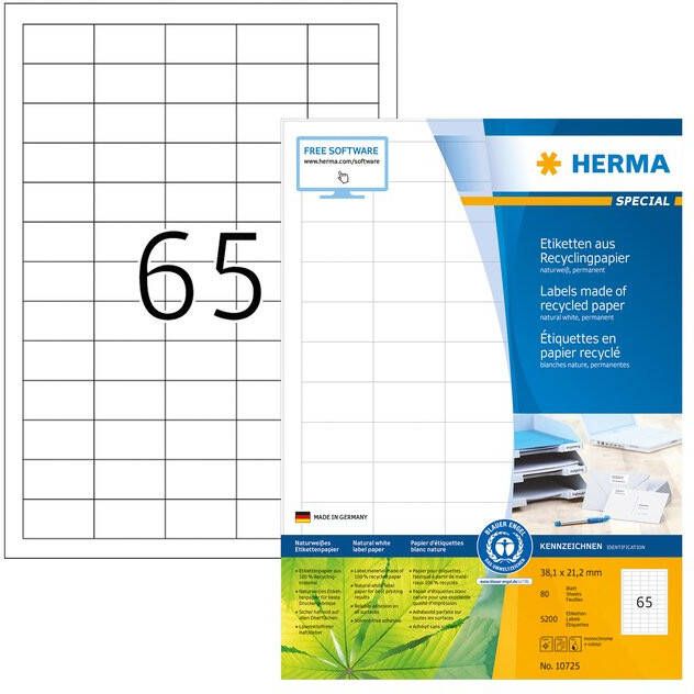 HERMA Etiket recycling 10725 38.1x21.2mm 5200stuks wit
