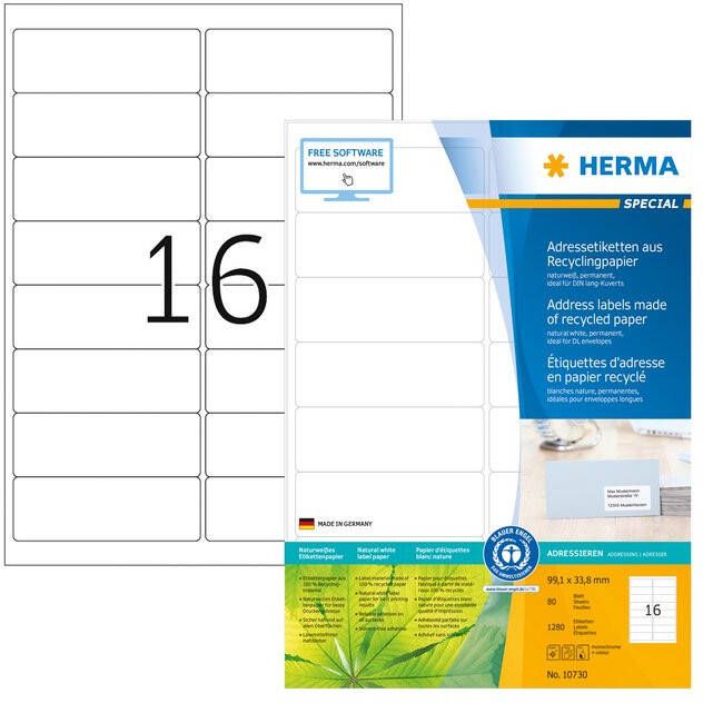 HERMA Etiket recycling 10730 99.1x33.8mm 1280stuks wit
